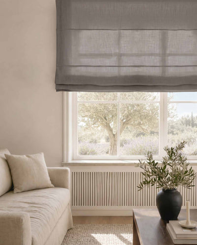 Grey Linen Roman blind. Mariana Stone Grey by Ada & Ina