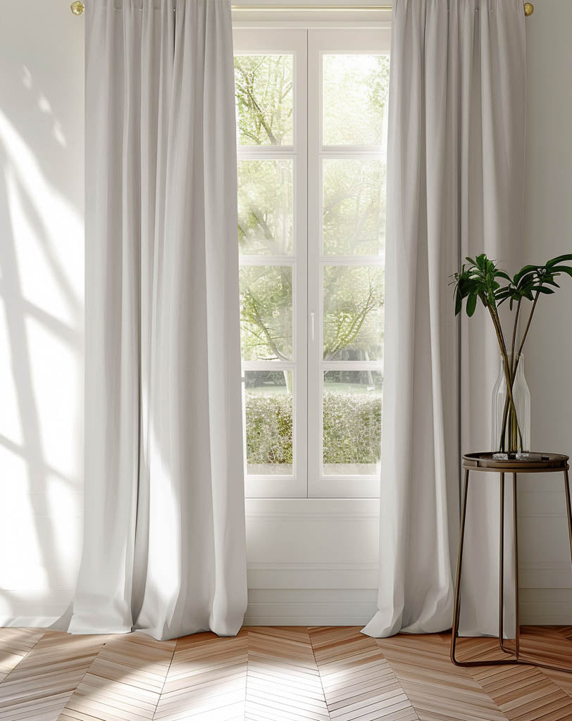 Light grey curtains in Amara Grey Mist cotton fabric