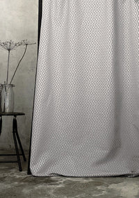Oona Grey Sand - White linen fabric, Grey abstract print