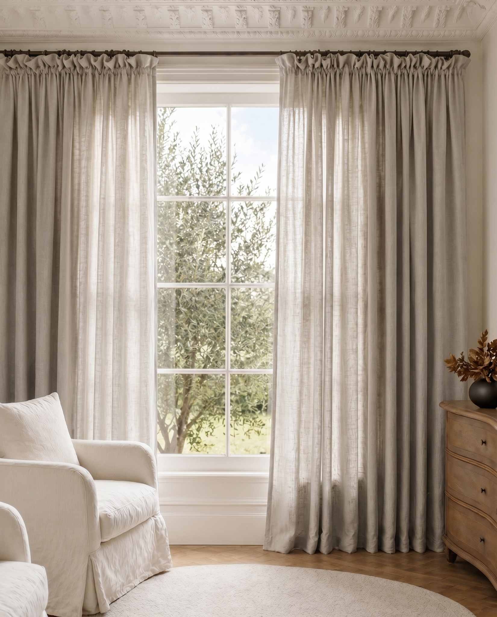 Grey Wide Linen Curtains. Made of double width 280 cm wide soft pure linen fabric Vilgot Grau by Ada & Ina