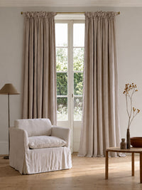 Heavy Linen Curtains. Prewashed Finish. Made to measure lined with blackout.