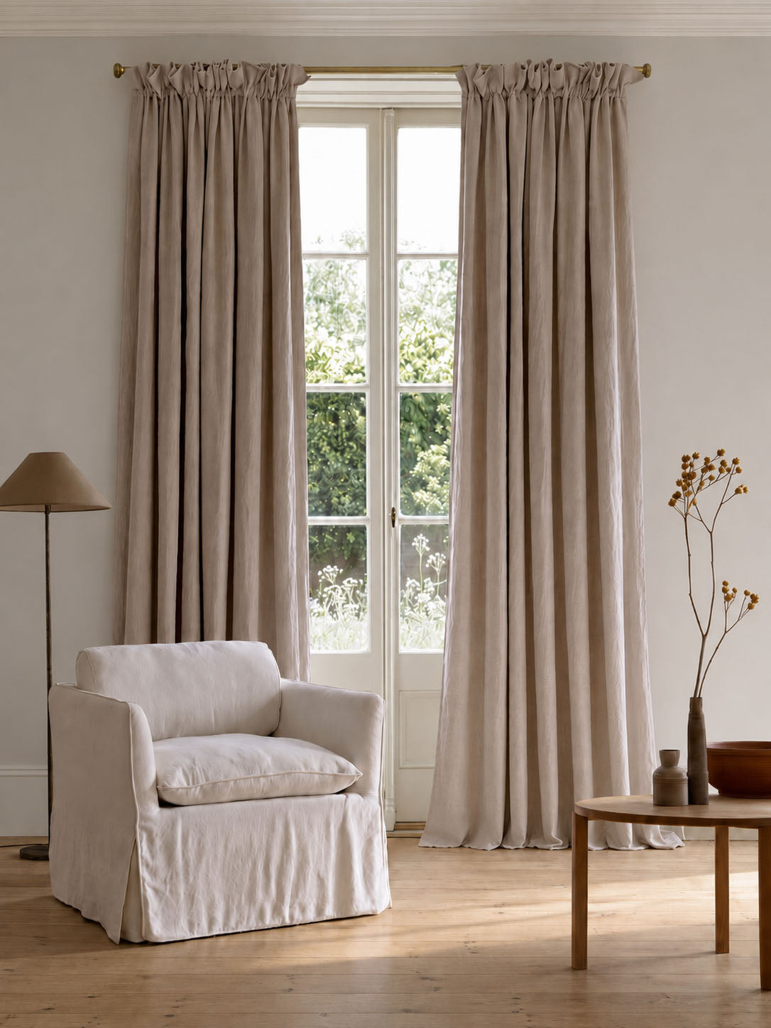 Heavy Linen Curtains. Prewashed Finish. Made to measure lined with blackout.
