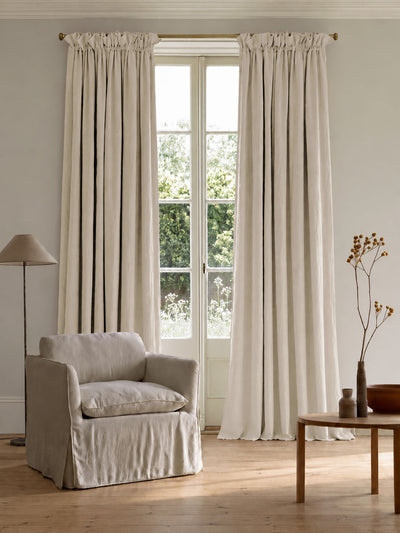 Made To Measure Heavy Curtains in Linen Fabric with Blackout Lining - Off-white colour