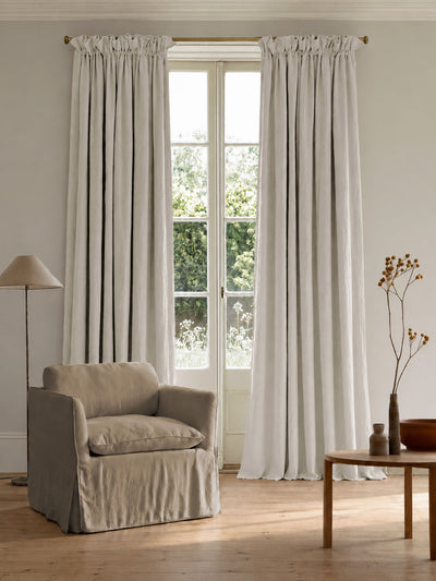 Made To Measure Heavy Curtains in Linen Fabric with Blackout Lining - White colour
