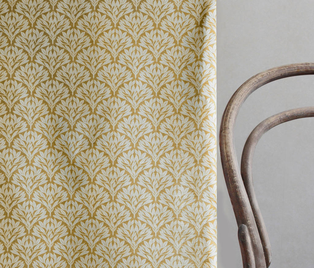 Birna Honey - Curtain fabric with Yellow botanical print