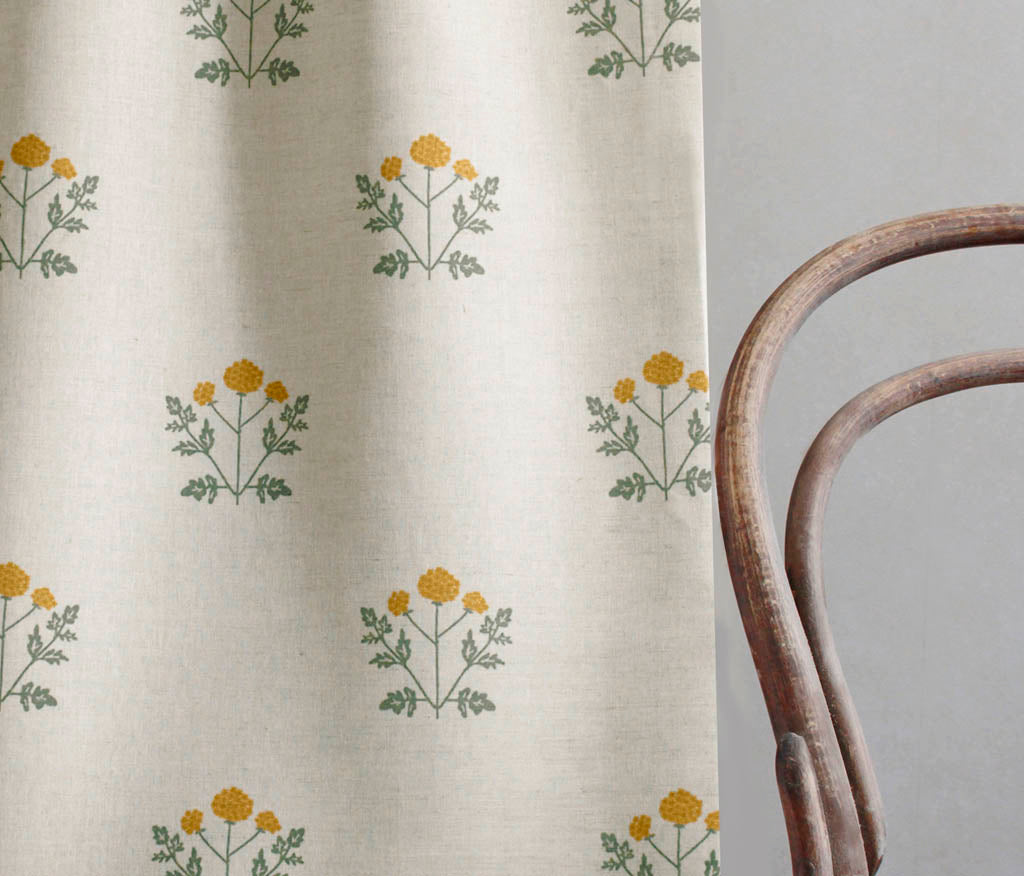 Pernille Honey - Curtain fabric with Yellow botanical print