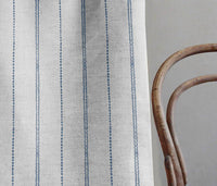 Inga-NAT Night Blue - Natural fabric with Blue decorative stripes, Linen Cotton mix