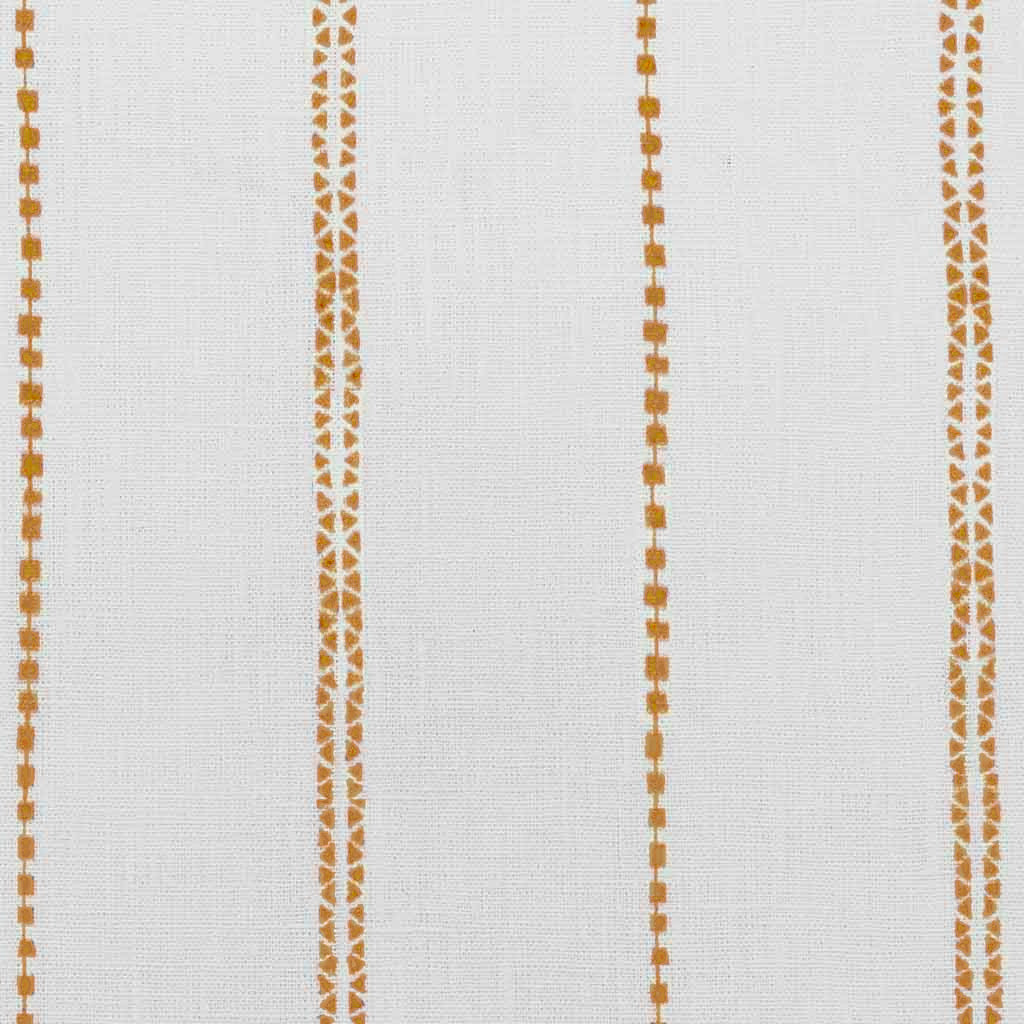 Inga Ochra - White fabric with Yellow Orange decorative stripes, 100% Linen
