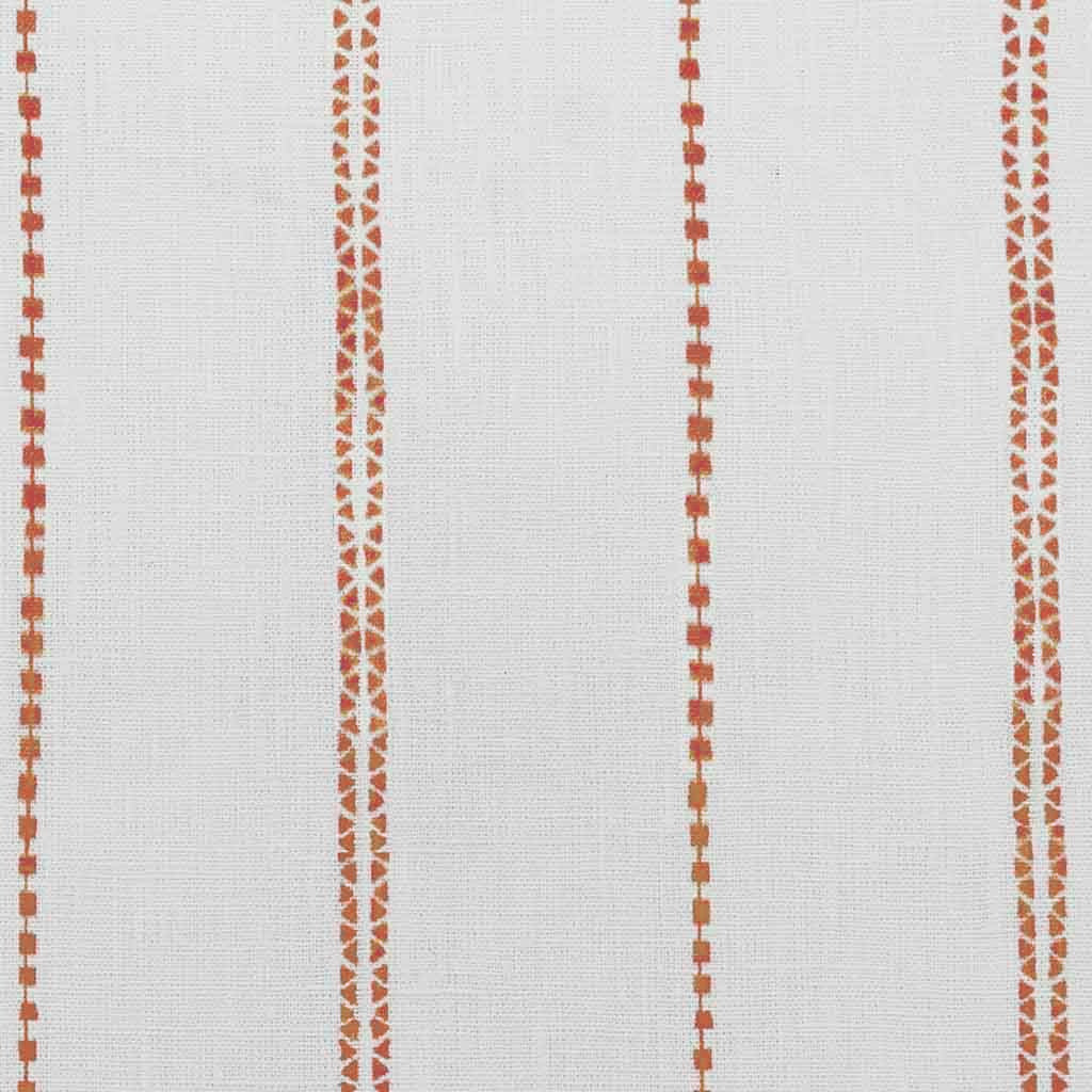 Inga Terracotta - White fabric with Orange decorative stripes, 100% Linen