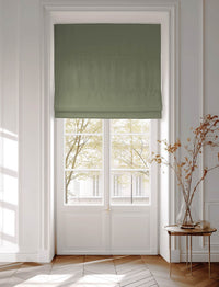 Bespoke Roman blind, ivy green cotton.