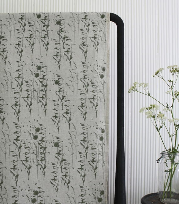 Breeze Khaki - Curtain fabric with Green botanical pattern