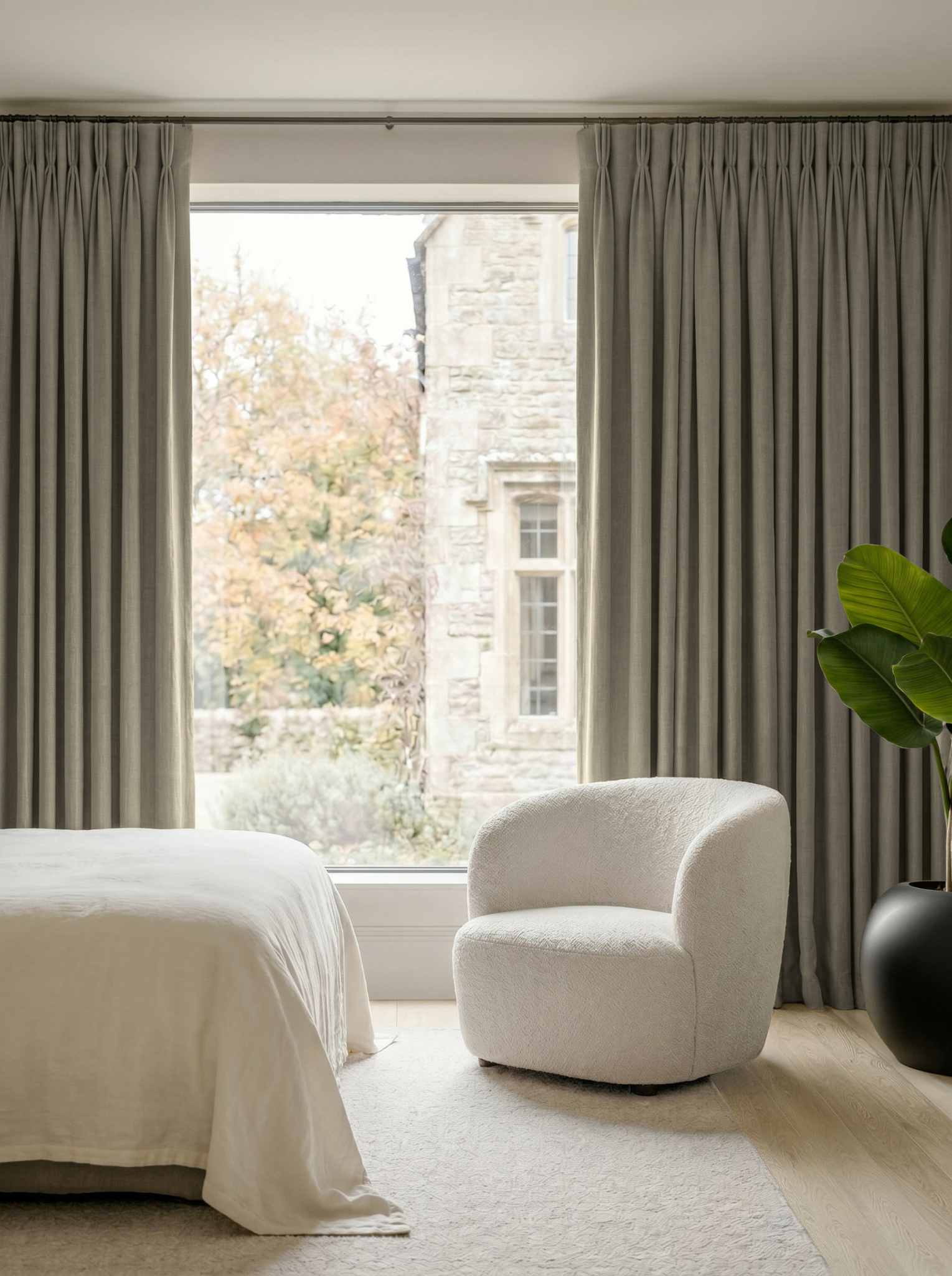 Khaki Green Bedroom Linen curtains Blackout lined - made of 100% pre-washed linen fabric Bianco Khaki by Ada & Ina.