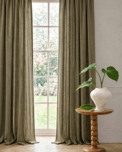 Khaki Green Linen Curtains with cotton lining. Made of soft Linen Cotton. Enni Khaki by Ada & Ina