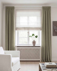 Khaki Green Linen curtains blackout lined - pre-washed linen. Bianco Khaki by Ada & Ina.
