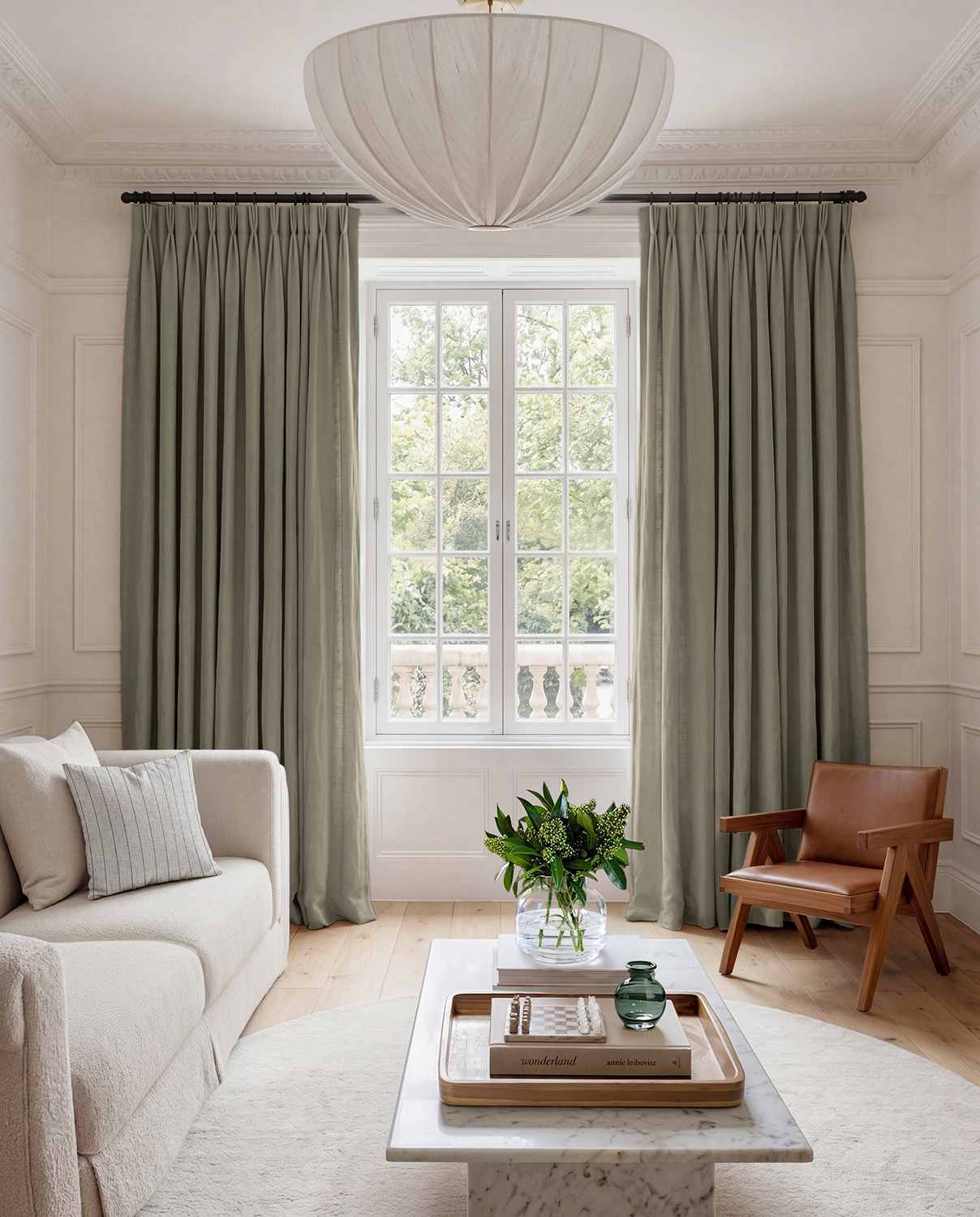 Khaki Green Linen Living room curtains - 100% pre-washed linen. Bianco Khaki by Ada & Ina.