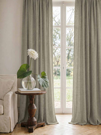 Khaki Green Linen Curtains - Cotton lined. Made of pre-washed 100% linen Bianco Khaki by Ada & Ina.