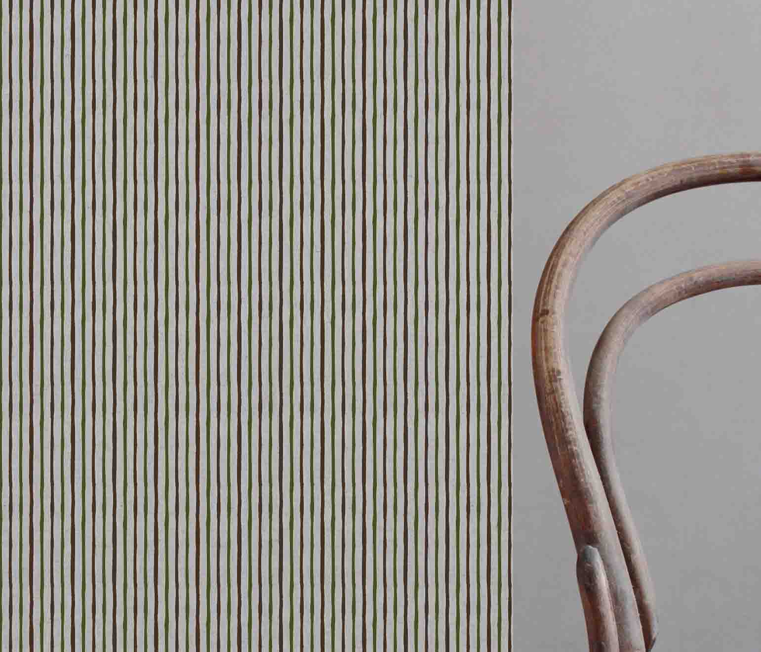 Evelina Khaki - Natural curtain fabric with Green and Brown Striped print