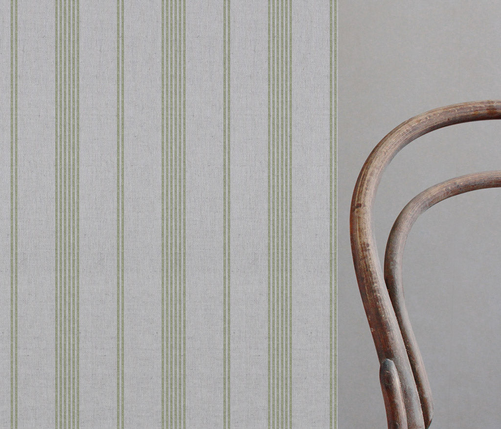 Brea Khaki - Natural fabric with Striped Green print