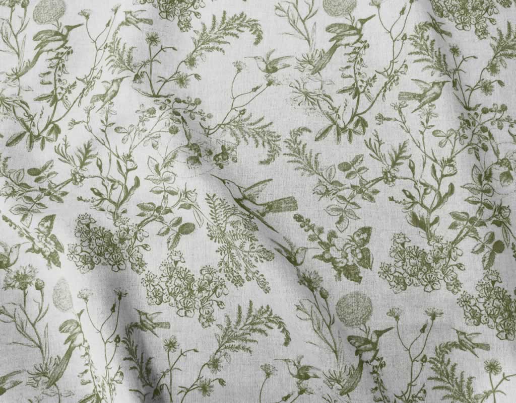 Marianne-INV Khaki - Curtain fabric with Green botanical print
