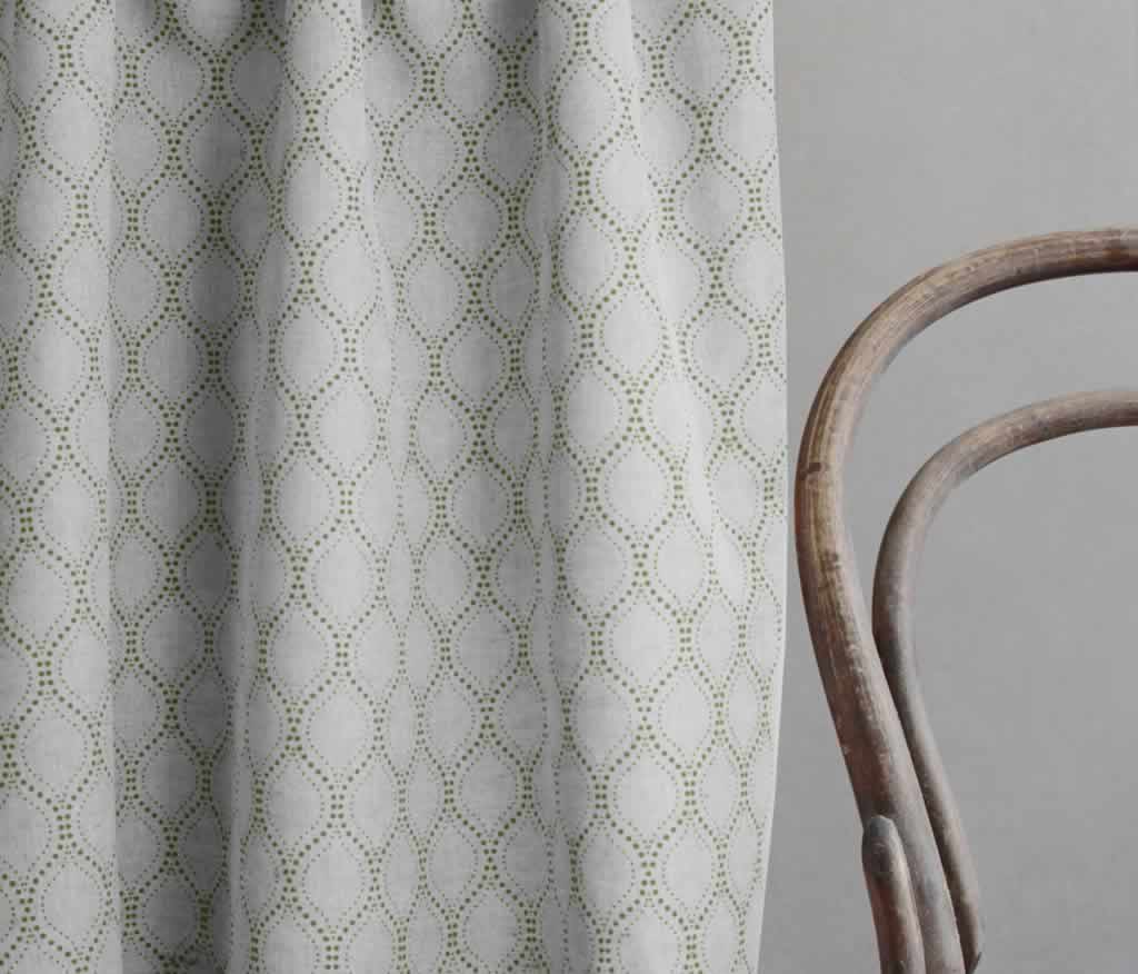 Sara-NAT Khaki - Curtain fabric with Green abstract print