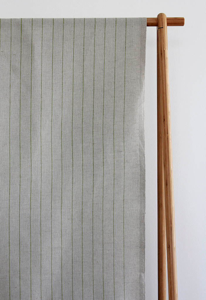 Solveig Leaf - Curtain fabric with Green stripes
