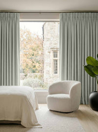 Light Blue Bedroom Linen curtains Blackout lined - made of 100% pre-washed linen fabric Bianco Aqua by Ada & Ina.