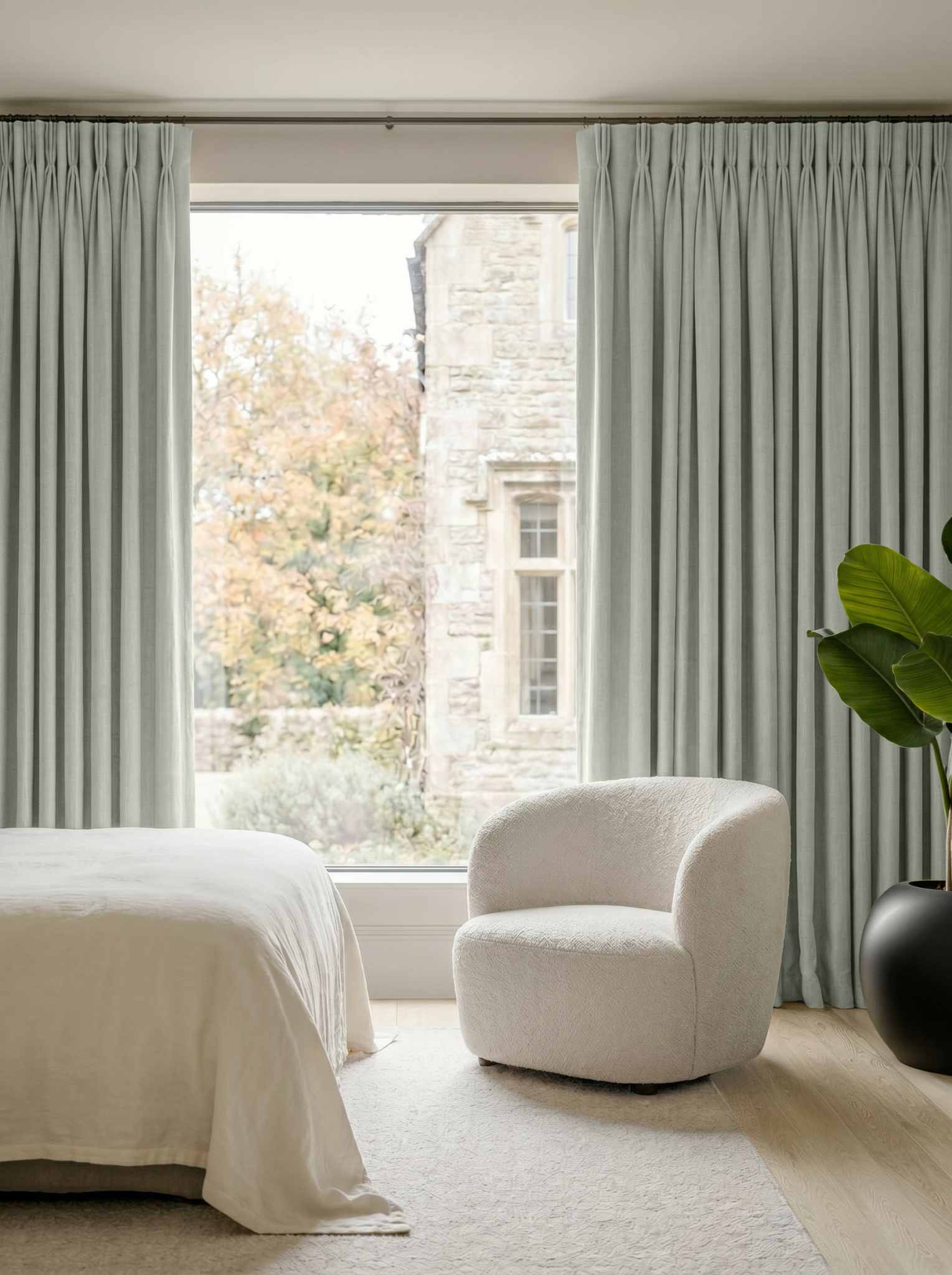 Light Blue Bedroom Linen curtains Blackout lined - made of 100% pre-washed linen fabric Bianco Aqua by Ada & Ina.