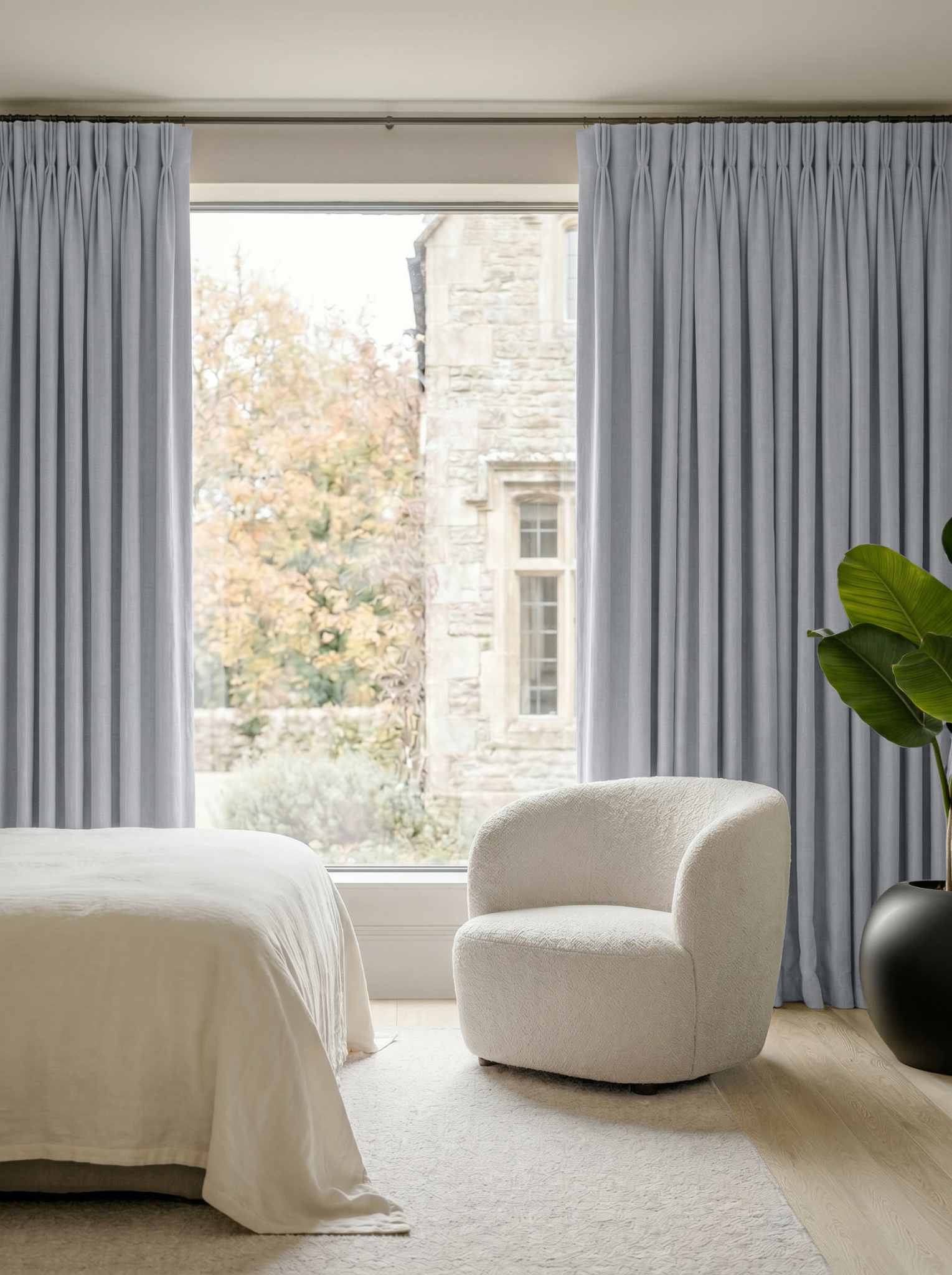 Light Blue Bedroom Linen curtains Blackout lined - made of 100% pre-washed linen fabric Bianco Pale Blue by Ada & Ina.