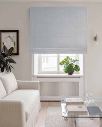 Light Blue Linen Roman blind blackout lined - pre-washed 100% linen. Bianco Pale Blue by Ada & Ina.