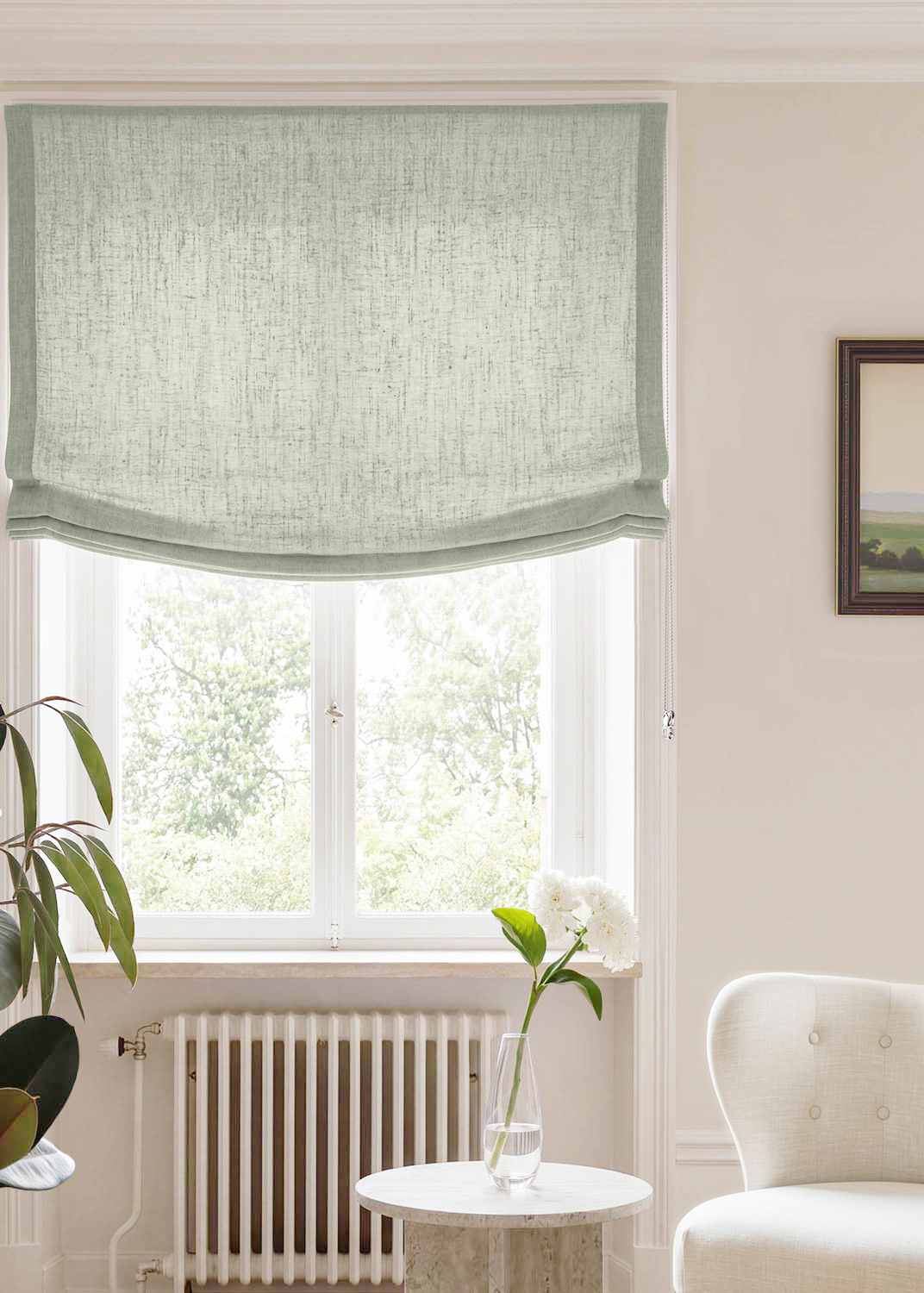 Light Blue Relaxed linen blind - pre-washed. Bianco Aqua by Ada & Ina.