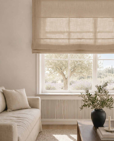 Light brown Linen Roman blind. Mariana Bisque by Ada & Ina