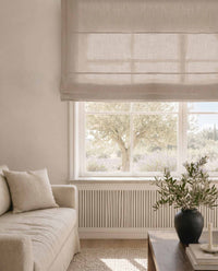 Light brown Linen Roman blind. Mariana Chiffon Breeze by Ada & Ina