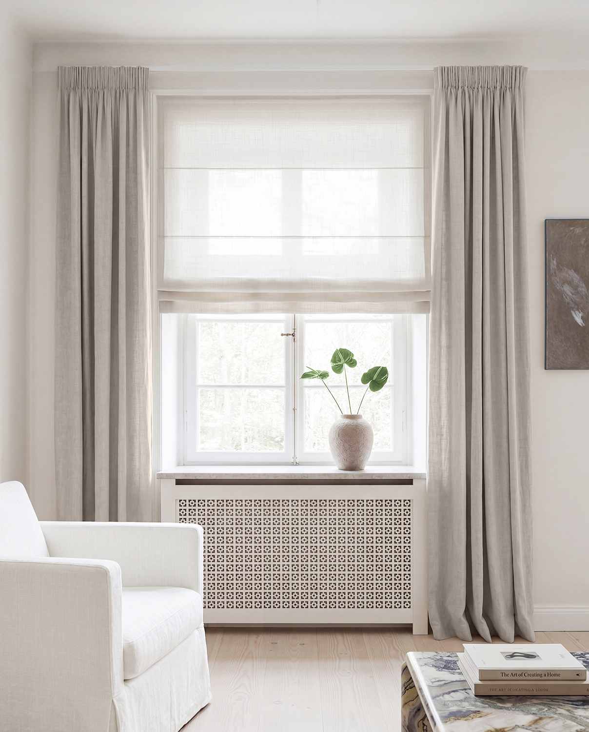 Light Grey Linen curtains blackout lined - pre-washed linen. Bianco Clay by Ada & Ina.
