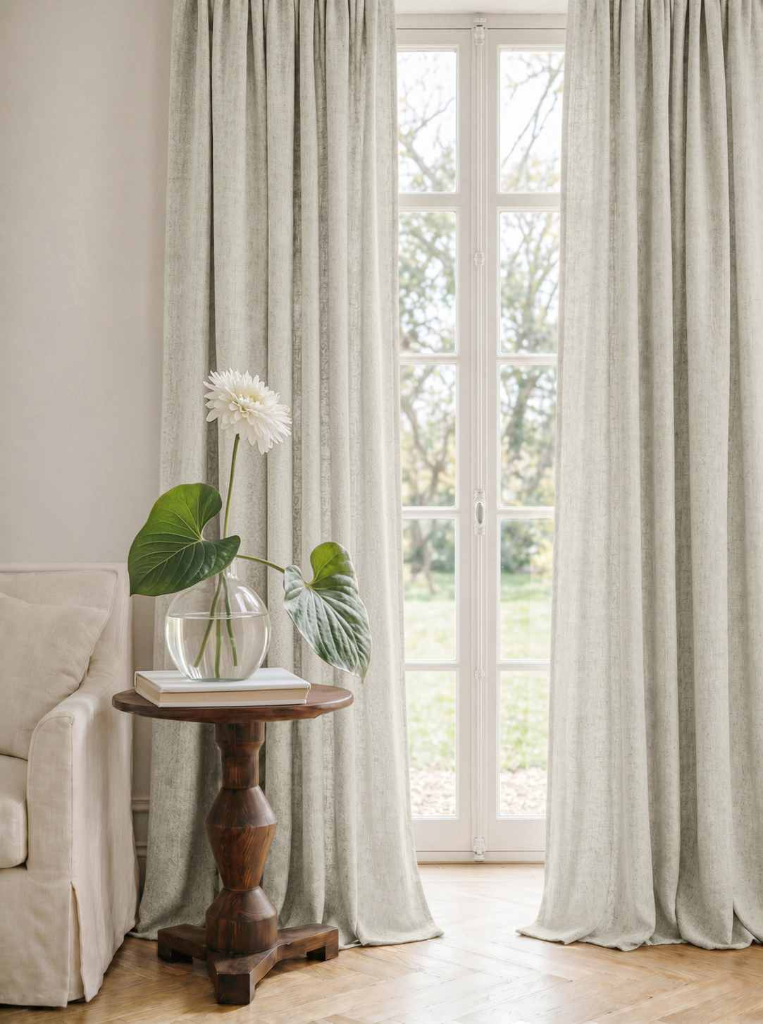 Light Grey Linen Curtains - Cotton lined. Made of pre-washed 100% linen Bianco Pearl by Ada & Ina.