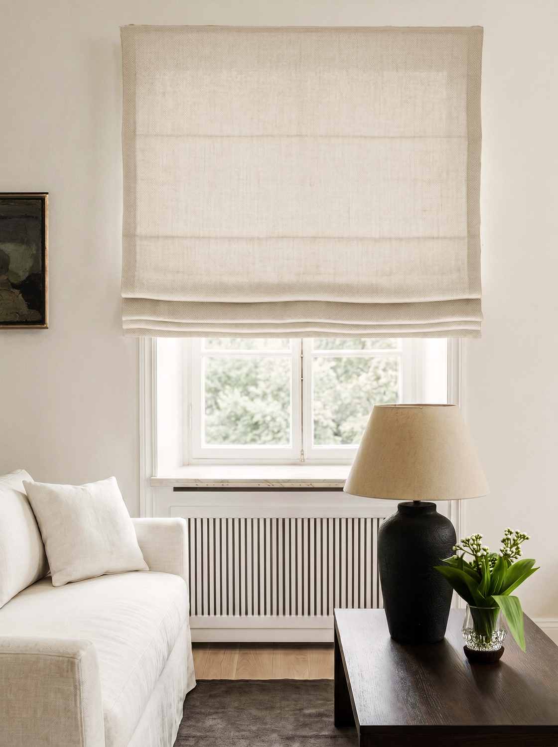 Light Natural Made to measure linen roman blind - Cotton Lined. Greta Light Natural.