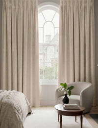 Light Natural Made to measure linen curtains - Blackout lined 100% linen Pleated heading. Greta Light Natural.