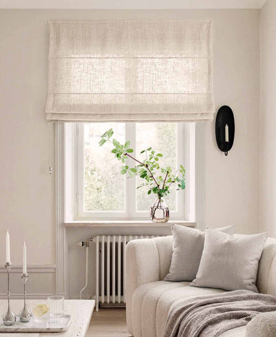 Light Natural Linen Roman blind - Cotton lined. Made of pre-washed 100% linen Bianco Oatmeal by Ada & Ina.