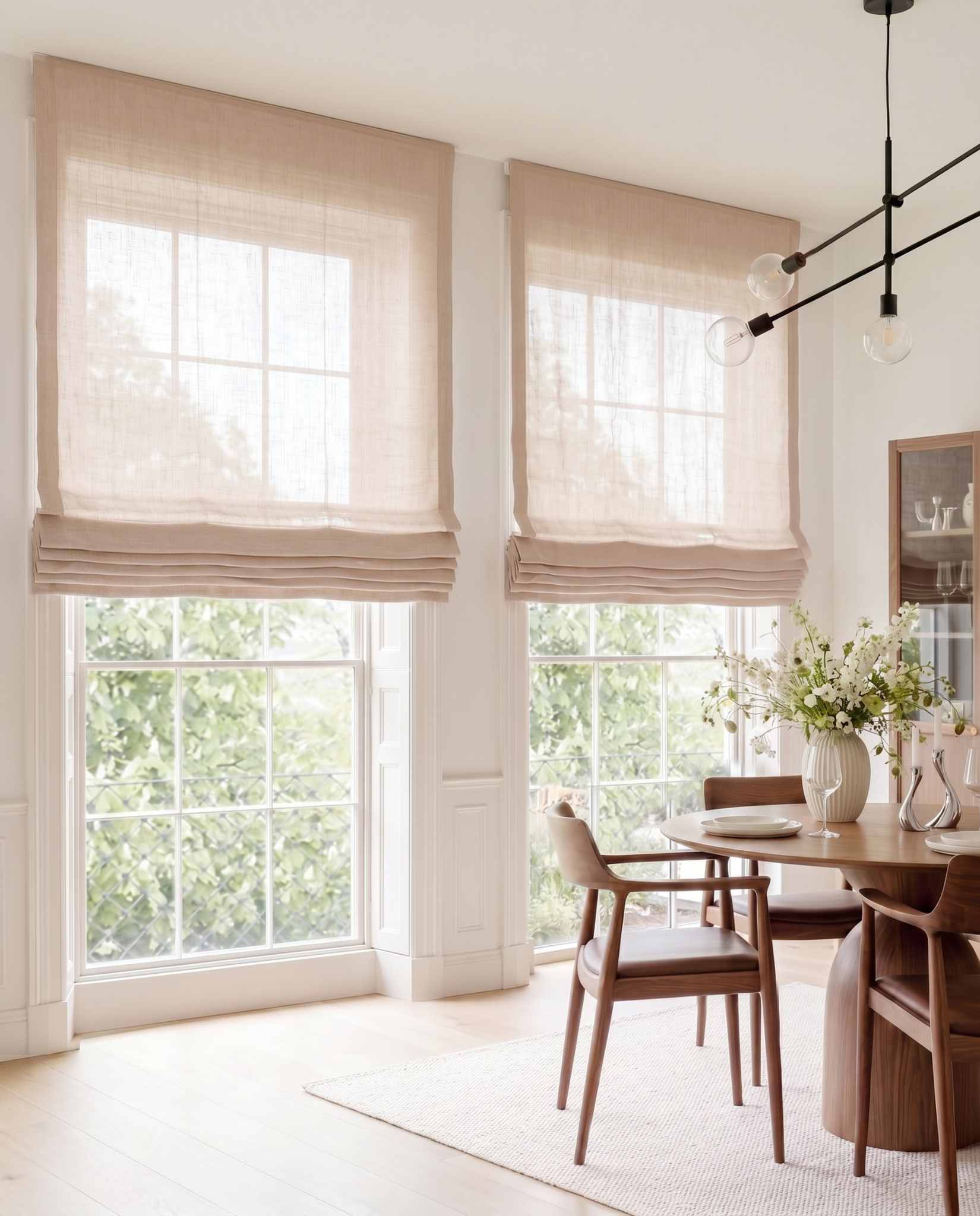 Light Pink Linen Roman blinds. Made of 280 cm wide soft 100% Linen fabric Vilgot Powder Pink by Ada & Ina