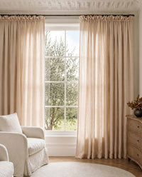 Light Pink Wide Linen Curtains. Made of double width 280 cm wide soft pure linen fabric Vilgot Powder Pink by Ada & Ina