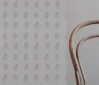 Pink Floral Linen Curtain Fabric - Cherie Dusty Pink - Natural base fabric.