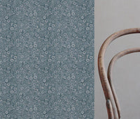 Blue Floral Linen Curtain Fabric - Cheye Blue Stone - Natural base fabric.
