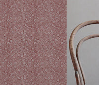 Red Floral Linen Curtain Fabric - Cheye Crimson Red - Natural base fabric.