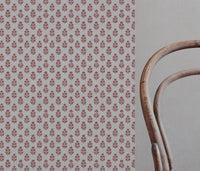 Red Floral Linen Curtain Fabric - Doris Crimson Red - Natural base fabric.