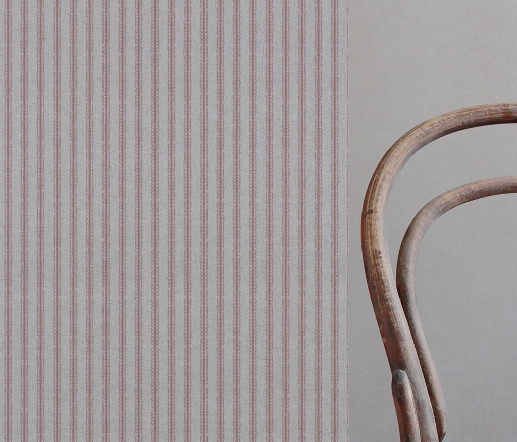 Pink Striped Linen Curtain Fabric - Kamillah Dusty Pink - Natural base fabric.