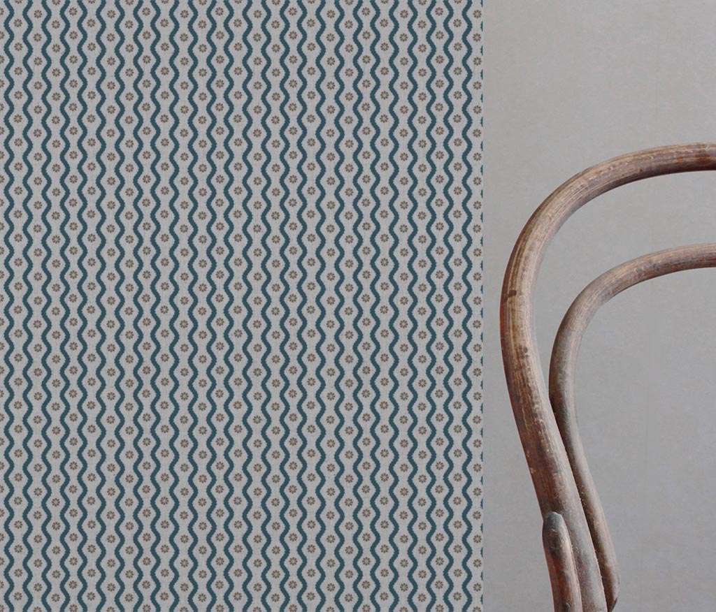 Blue Abstract Linen Curtain Fabric - Kirabe Blue - Natural base fabric.