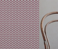 Red Patterned Linen Curtain Fabric - Azig Cherry - Natural base fabric.