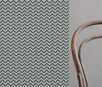 Green Patterned Linen Curtain Fabric - Azig Dark Pine - Natural base fabric.