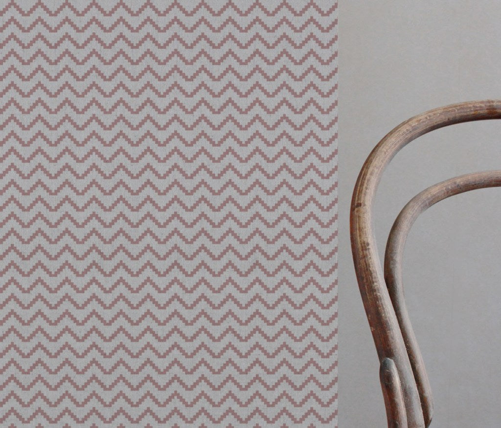 Pink Patterned Linen Curtain Fabric - Azig Dusty Pink - Natural base fabric.