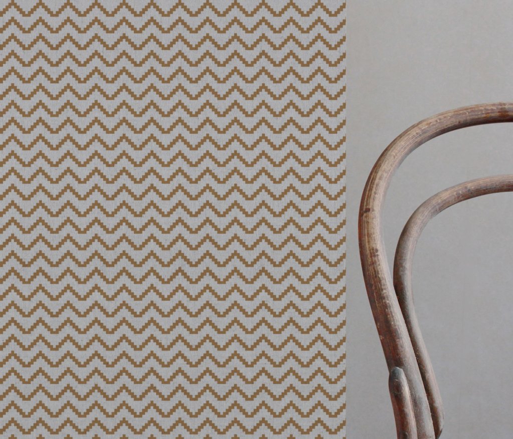 Orange / Yellow Patterned Linen Curtain Fabric - Azig Gold Ochre - Natural base fabric.
