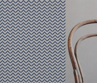Blue Patterned Linen Curtain Fabric - Azig NightBlue - Natural base fabric.